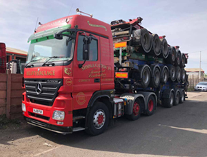 actros artic loaded with trailers
