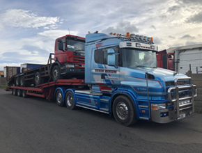 dixons scania t-cab lowloader red scania flatbed