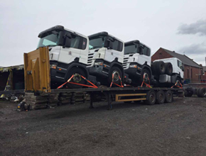 4 scania cabs on flatbed offside