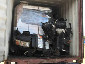 dismantled cab in container